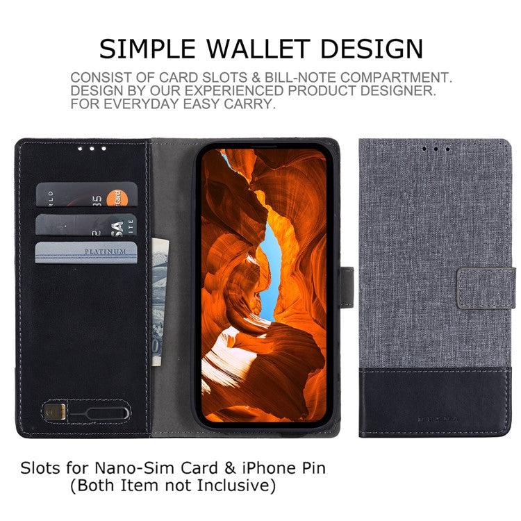 MUXMA MX102 For OnePlus 12 5G Case Magnetic Clasp Canvas+Leather+TPU Phone Wallet Cover - Black