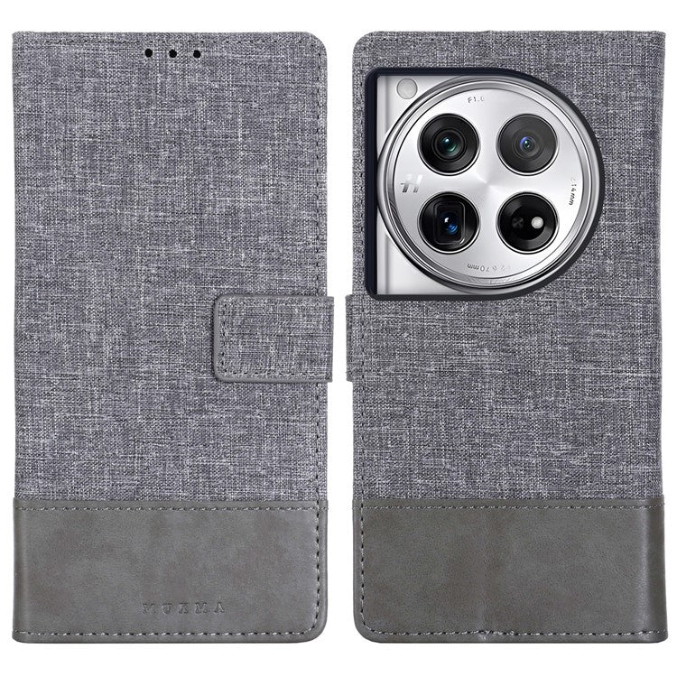 MUXMA MX102 For OnePlus 12 5G Case Magnetic Clasp Canvas+Leather+TPU Phone Wallet Cover - Grey
