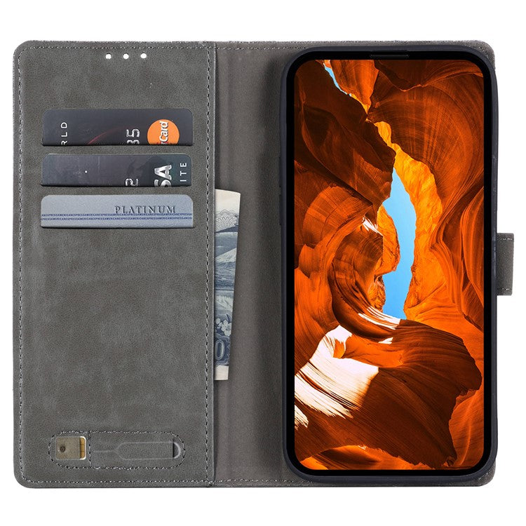 MUXMA MX102 For OnePlus 12 5G Case Magnetic Clasp Canvas+Leather+TPU Phone Wallet Cover - Grey