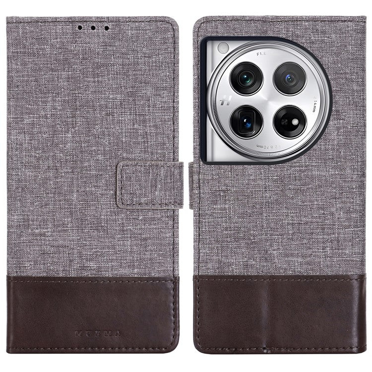 MUXMA MX102 For OnePlus 12 5G Case Magnetic Clasp Canvas+Leather+TPU Phone Wallet Cover - Brown