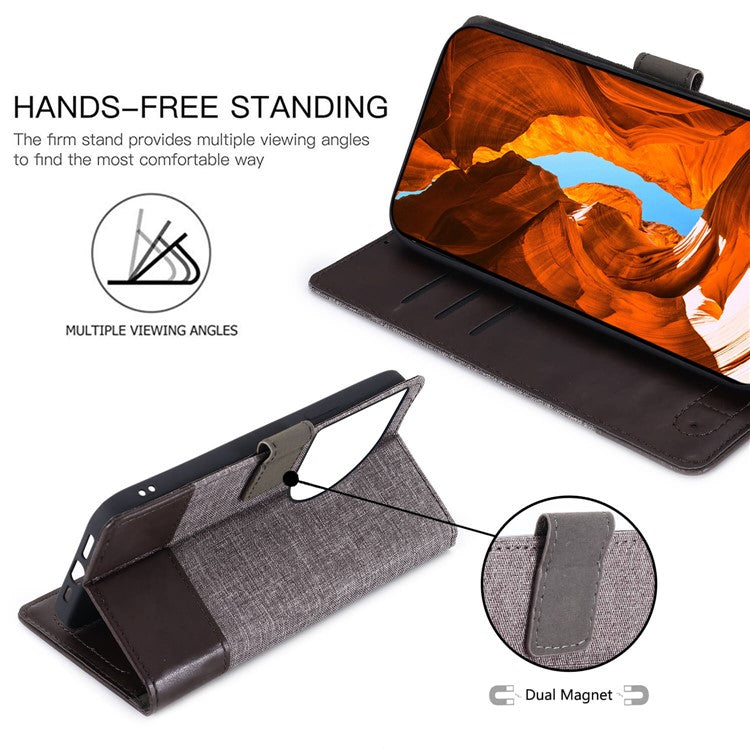 MUXMA MX102 For OnePlus 12 5G Case Magnetic Clasp Canvas+Leather+TPU Phone Wallet Cover - Brown