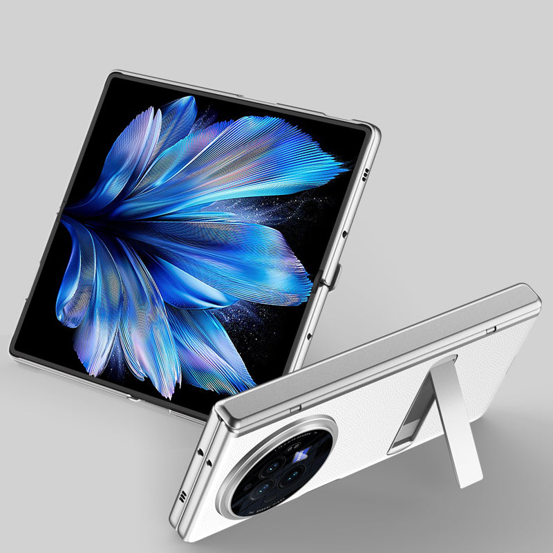 For vivo X Fold3 Case Leather Coated PC Magnetic Kickstand Phone Cover with HD Screen Film - Grey