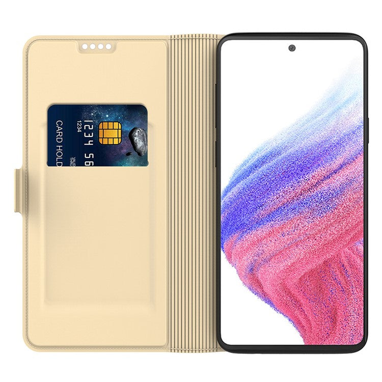 For Samsung Galaxy F15 5G Cell Phone Case Flip Stand PU Leather Cover with Card Slot - Gold