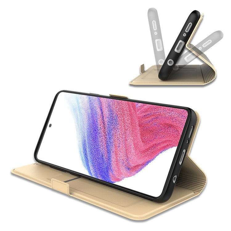 For Samsung Galaxy F15 5G Cell Phone Case Flip Stand PU Leather Cover with Card Slot - Gold