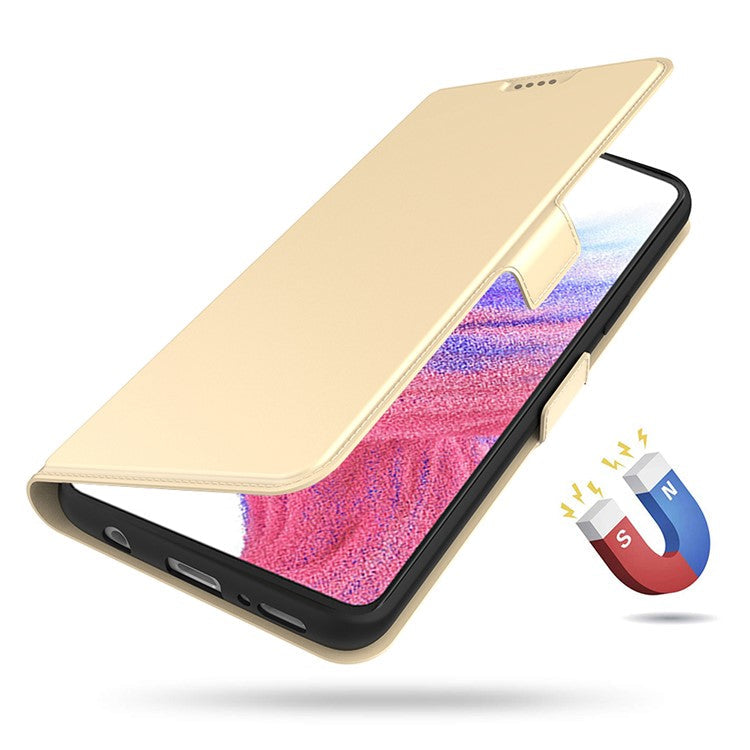 For Samsung Galaxy F15 5G Cell Phone Case Flip Stand PU Leather Cover with Card Slot - Gold