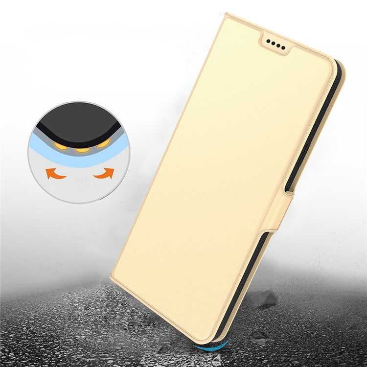For Samsung Galaxy F15 5G Cell Phone Case Flip Stand PU Leather Cover with Card Slot - Gold