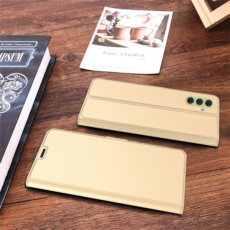 For Samsung Galaxy F15 5G Cell Phone Case Flip Stand PU Leather Cover with Card Slot - Gold