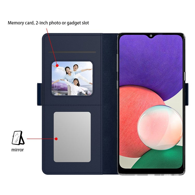For Samsung Galaxy F15 5G Case Leather Flip Shockproof Phone Cover with Mirror - Blue