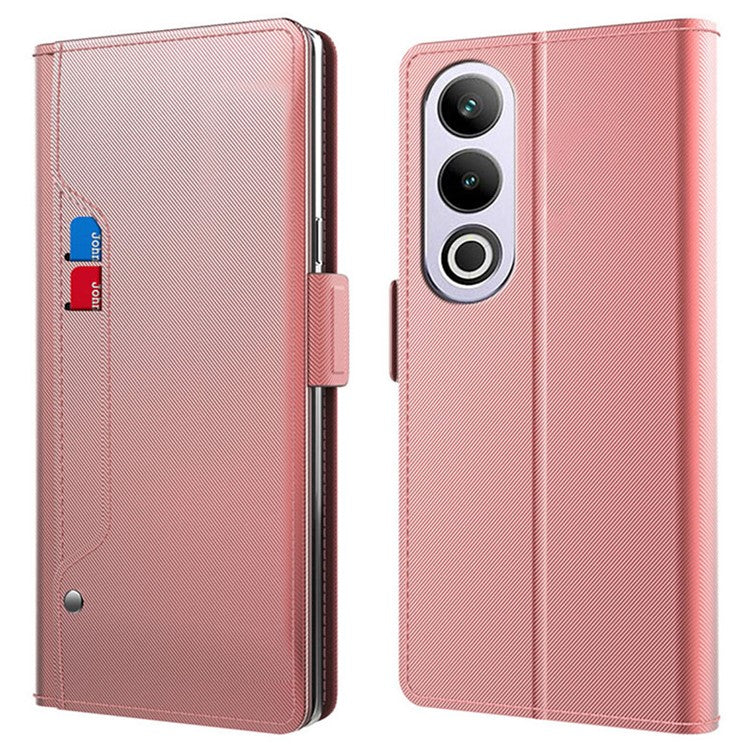 For OnePlus Ace 3V 5G Case Leather Card Slot Shockproof Phone Cover with Mirror - Rose Gold