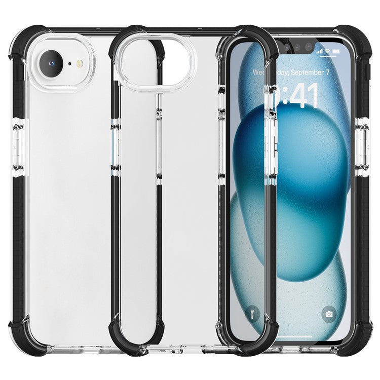 For iPhone SE (2025) Case 3-in-1 Drop Protection TPU+TPE+Acrylic Phone Cover - Black+Clear