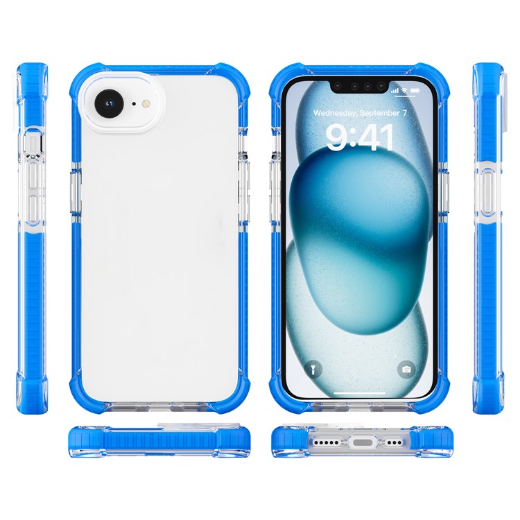 For iPhone SE (2025) Case 3-in-1 Drop Protection TPU+TPE+Acrylic Phone Cover - Blue+Clear