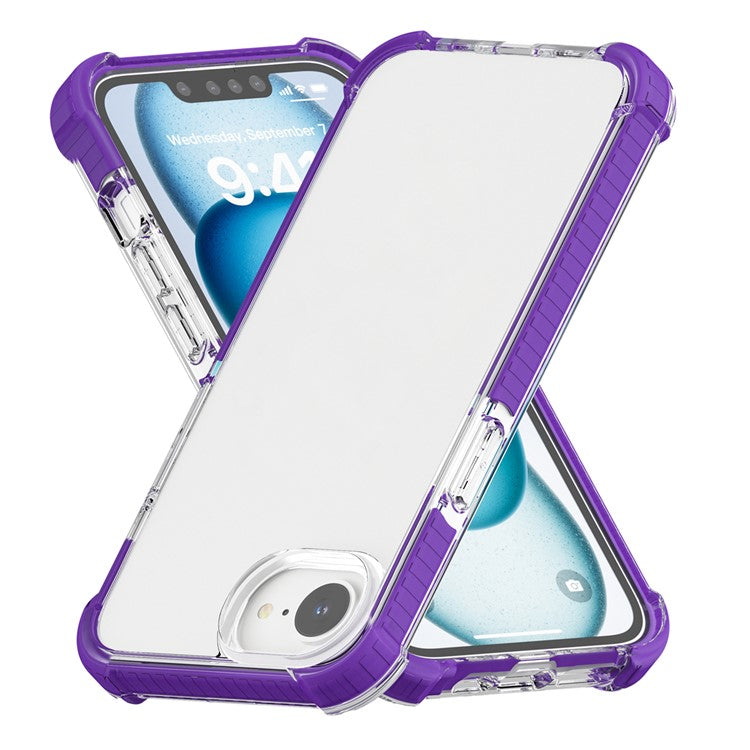 For iPhone SE (2025) Case 3-in-1 Drop Protection TPU+TPE+Acrylic Phone Cover - Purple+Clear