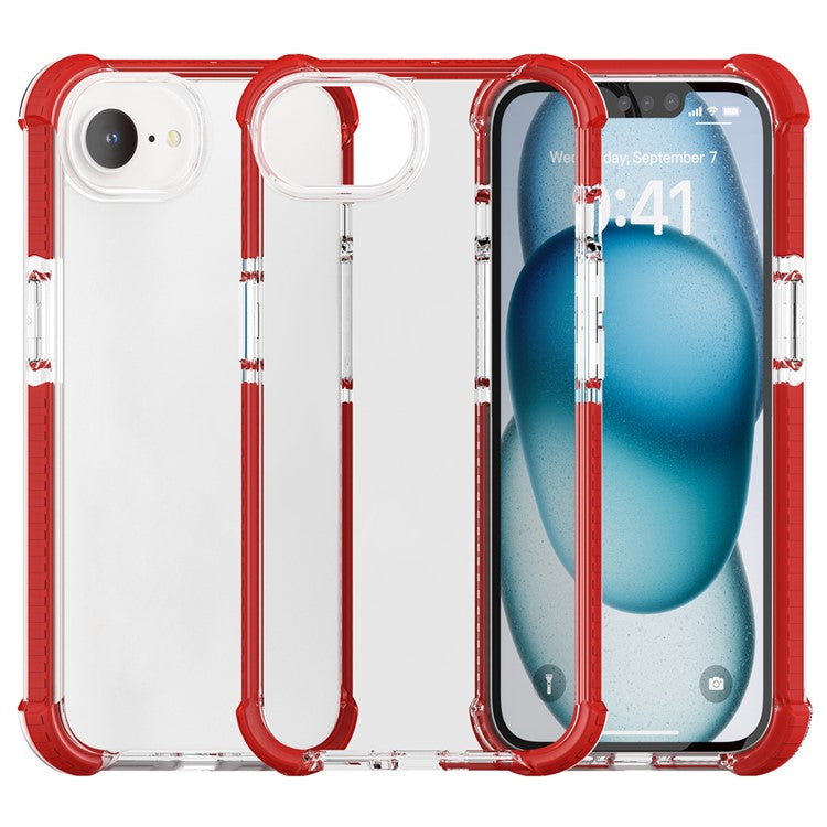 For iPhone SE (2025) Case 3-in-1 Drop Protection TPU+TPE+Acrylic Phone Cover - Red+Clear