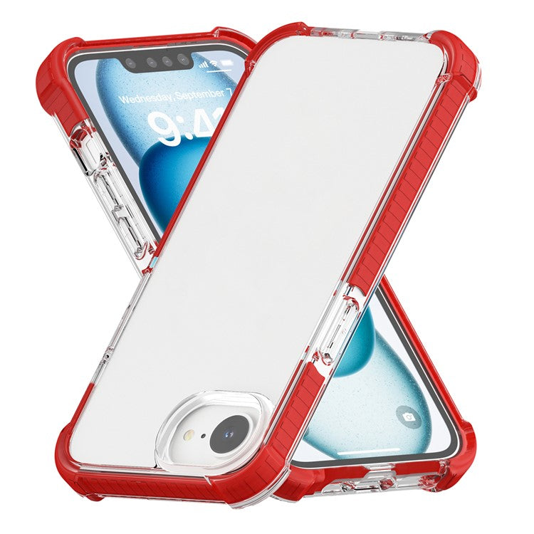 For iPhone 16e Case 3-in-1 Drop Protection TPU+TPE+Acrylic Phone Cover - Red+Clear