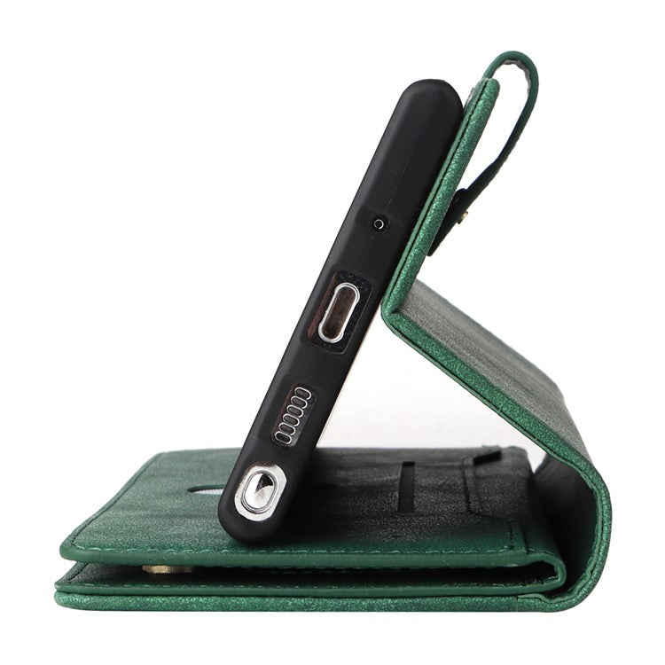 For OnePlus Nord N300 5G Case with Wrist Strap Rivet Decor PU Leather Phone Stand Cover - Green