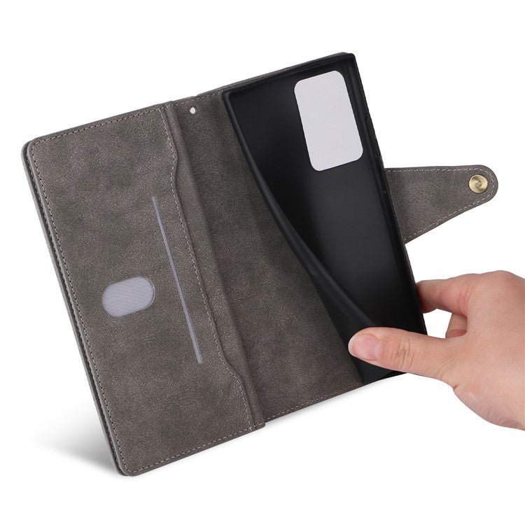 For OnePlus Nord N300 5G Case with Wrist Strap Rivet Decor PU Leather Phone Stand Cover - Grey