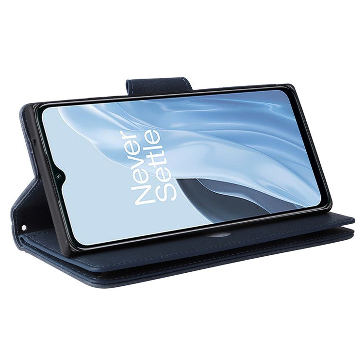 For OnePlus Nord N300 5G Case with Wrist Strap Rivet Decor PU Leather Phone Stand Cover - Blue