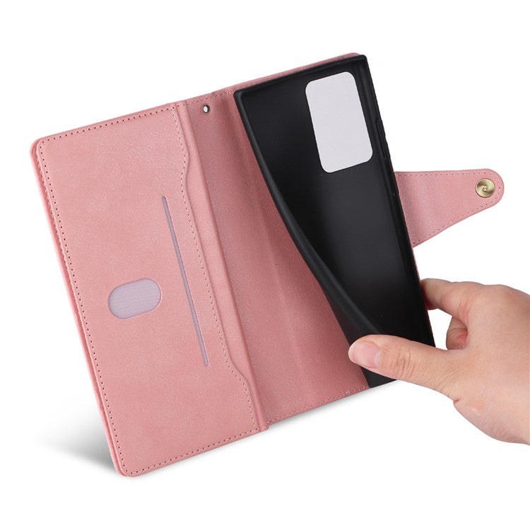 For OnePlus Nord N300 5G Case with Wrist Strap Rivet Decor PU Leather Phone Stand Cover - Rose Gold