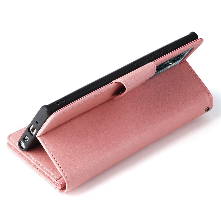 For OnePlus Nord N300 5G Case with Wrist Strap Rivet Decor PU Leather Phone Stand Cover - Rose Gold