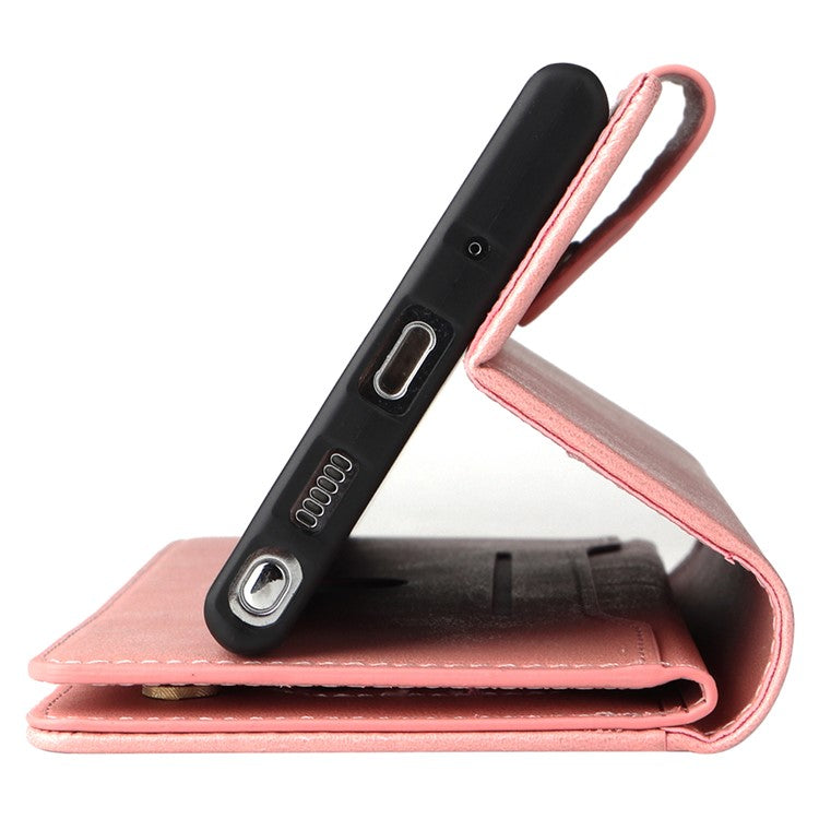 For OnePlus Nord N300 5G Case with Wrist Strap Rivet Decor PU Leather Phone Stand Cover - Rose Gold