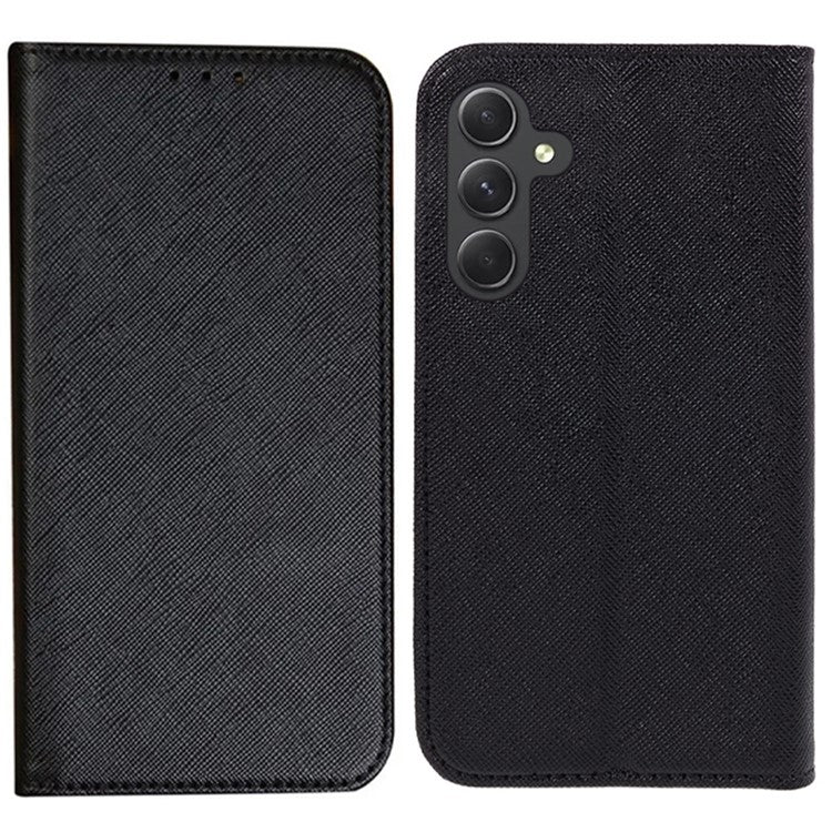 For Samsung Galaxy M15 5G / F15 5G Case Flip Wallet PU Leather Cross Texture Phone Cover - Black