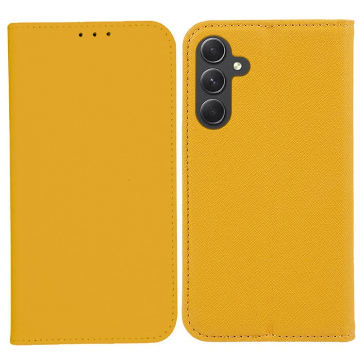 For Samsung Galaxy M15 5G / F15 5G Case Flip Wallet PU Leather Cross Texture Phone Cover - Yellow