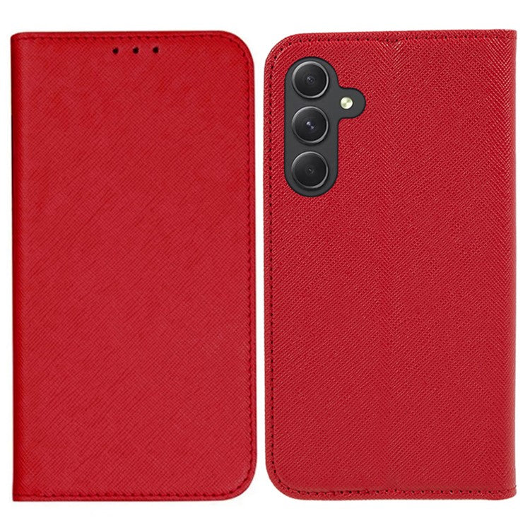 For Samsung Galaxy M15 5G / F15 5G Case Flip Wallet PU Leather Cross Texture Phone Cover - Red