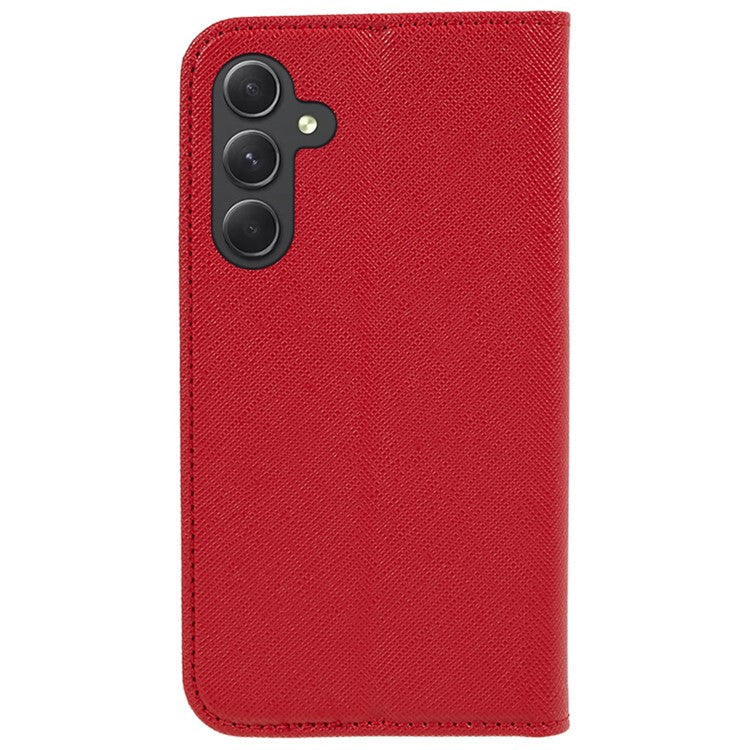 For Samsung Galaxy M15 5G / F15 5G Case Flip Wallet PU Leather Cross Texture Phone Cover - Red