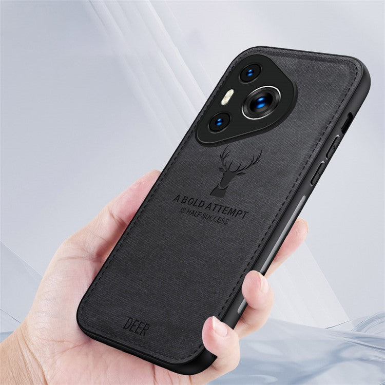 For Huawei Pura 70 Case Deer Pattern Cloth Texture Leather+PC+TPU Hybrid Phone Cover - Blue