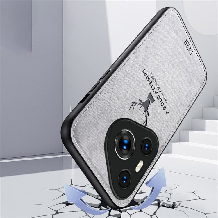 For Huawei Pura 70 Case Deer Pattern Cloth Texture Leather+PC+TPU Hybrid Phone Cover - Blue