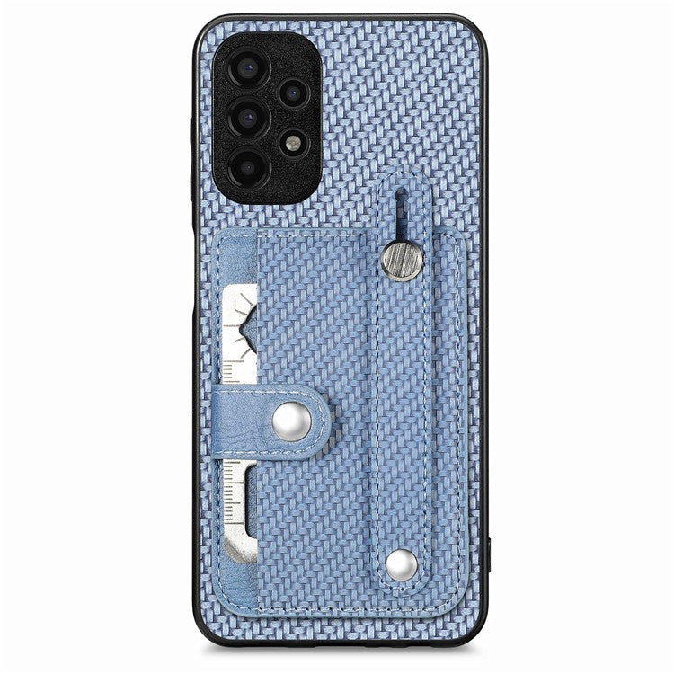 C1-01 For Samsung Galaxy A53 5G Case Card Slot Carbon Fiber Texture PU Hybrid Phone Cover - Blue