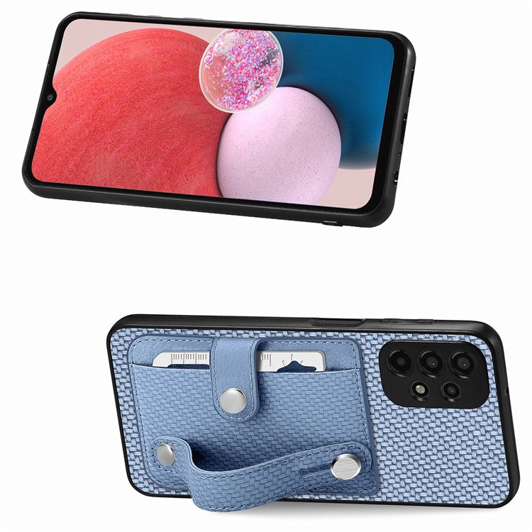 C1-01 For Samsung Galaxy A53 5G Case Card Slot Carbon Fiber Texture PU Hybrid Phone Cover - Blue