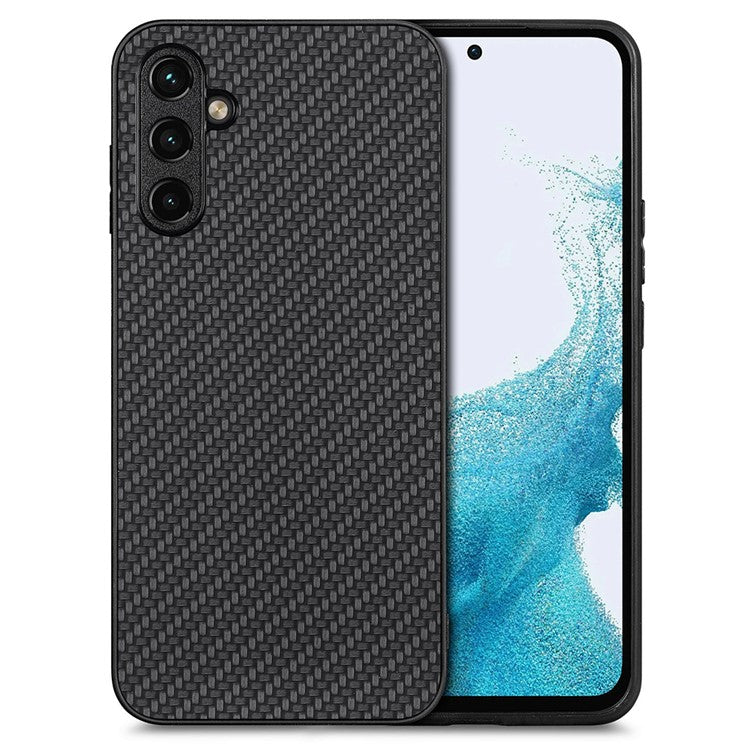 C1 for Samsung Galaxy A15 4G / 5G Case Carbon Fiber Texture PU Leather Anti-Scratch Back Cover - Black