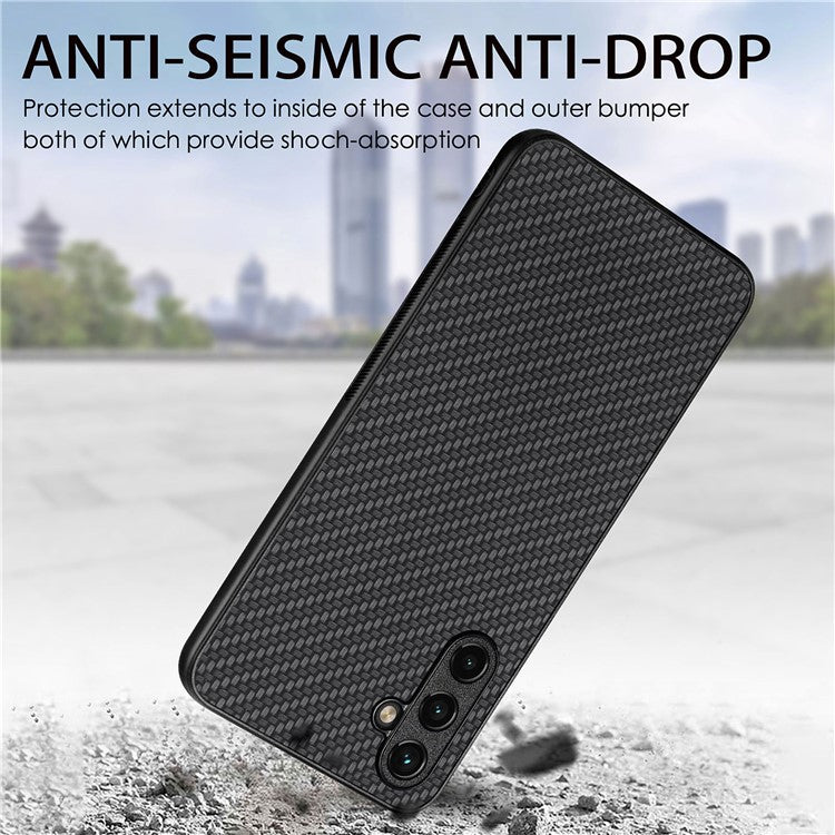 C1 for Samsung Galaxy A15 4G / 5G Case Carbon Fiber Texture PU Leather Anti-Scratch Back Cover - Black