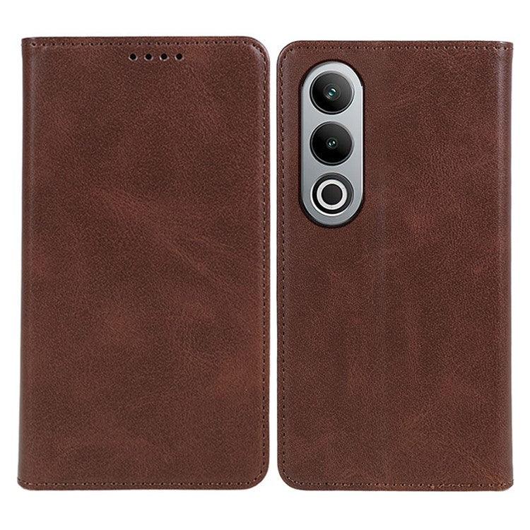 For OnePlus Nord CE4 5G Case PU Leather Wallet Cover Calf Texture Phone Shell with Magnetic Clasp - Brown