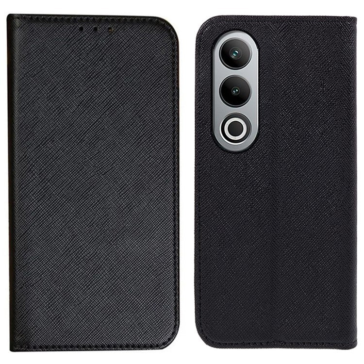 For OnePlus Nord CE4 5G Case PU Leather Phone Cover Cross Texture Flip Wallet - Black