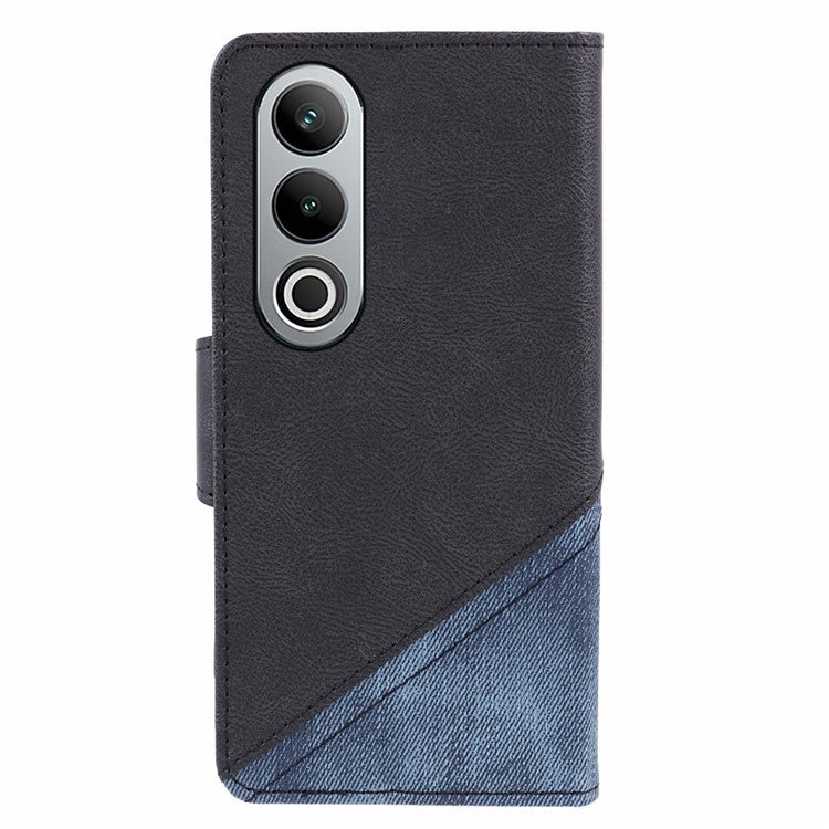 For OnePlus Nord CE4 5G Leather Phone Cover Crazy Horse Texture Phone Case Splicing Design - Black