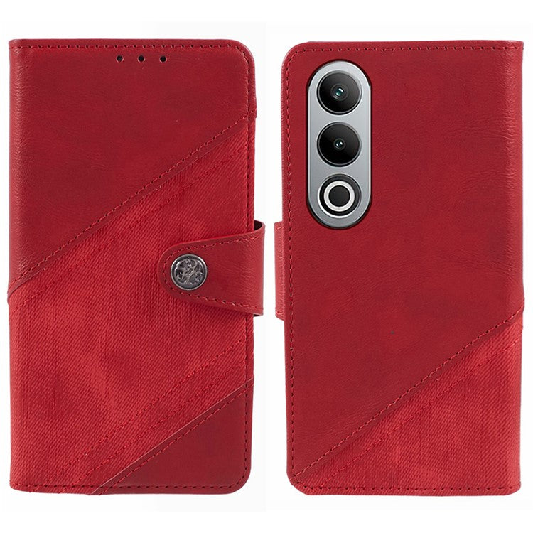 For OnePlus Nord CE4 5G Leather Phone Cover Crazy Horse Texture Phone Case Splicing Design - Red