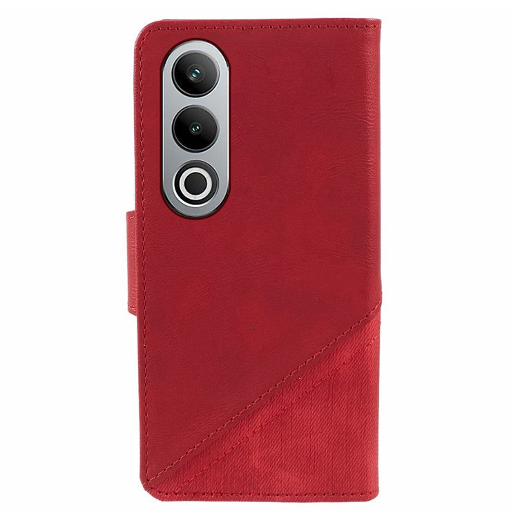 For OnePlus Nord CE4 5G Leather Phone Cover Crazy Horse Texture Phone Case Splicing Design - Red