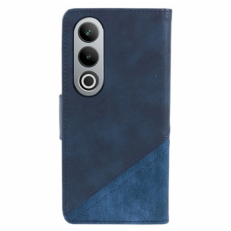 For OnePlus Nord CE4 5G Leather Phone Cover Crazy Horse Texture Phone Case Splicing Design - Dark Blue