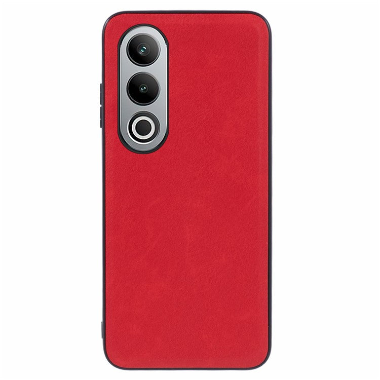 For OnePlus Nord CE4 5G Leather Case PC+TPU Hybrid Phone Cover Retro Pure Color Design - Red
