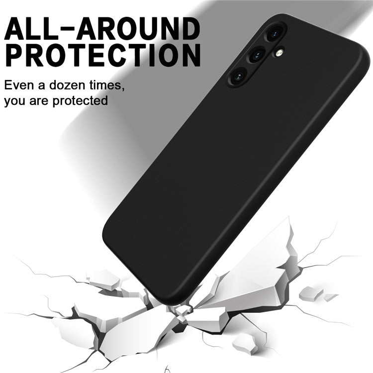 For Samsung Galaxy M15 5G / F15 5G Case Scratchproof Liquid Silicone Phone Cover with Wrist Strap - Black
