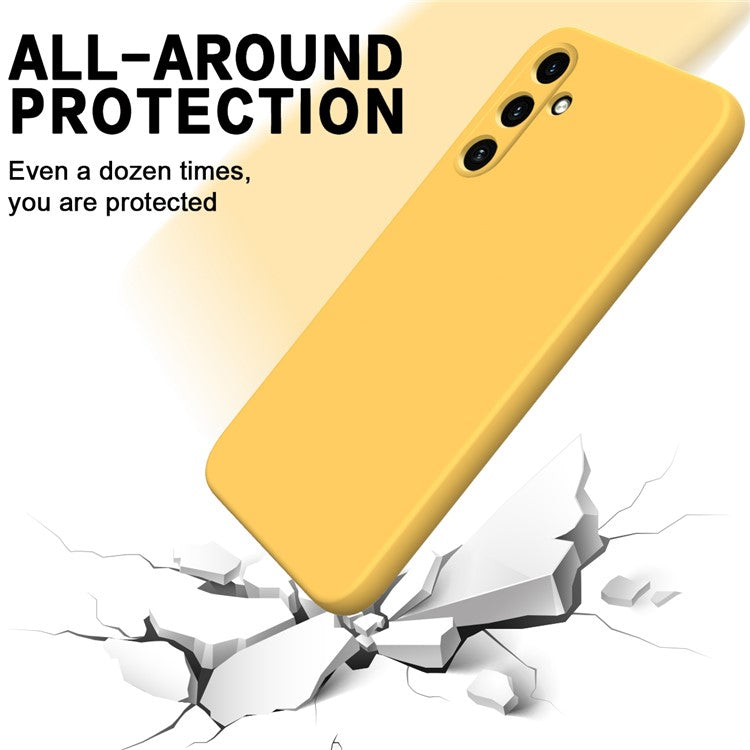 For Samsung Galaxy M15 5G / F15 5G Case Scratchproof Liquid Silicone Phone Cover with Wrist Strap - Yellow