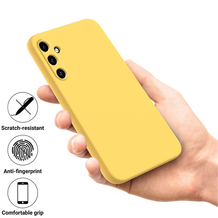 For Samsung Galaxy M15 5G / F15 5G Case Scratchproof Liquid Silicone Phone Cover with Wrist Strap - Yellow