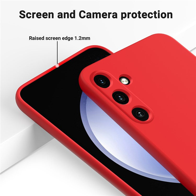 For Samsung Galaxy M15 5G / F15 5G Case Scratchproof Liquid Silicone Phone Cover with Wrist Strap - Red