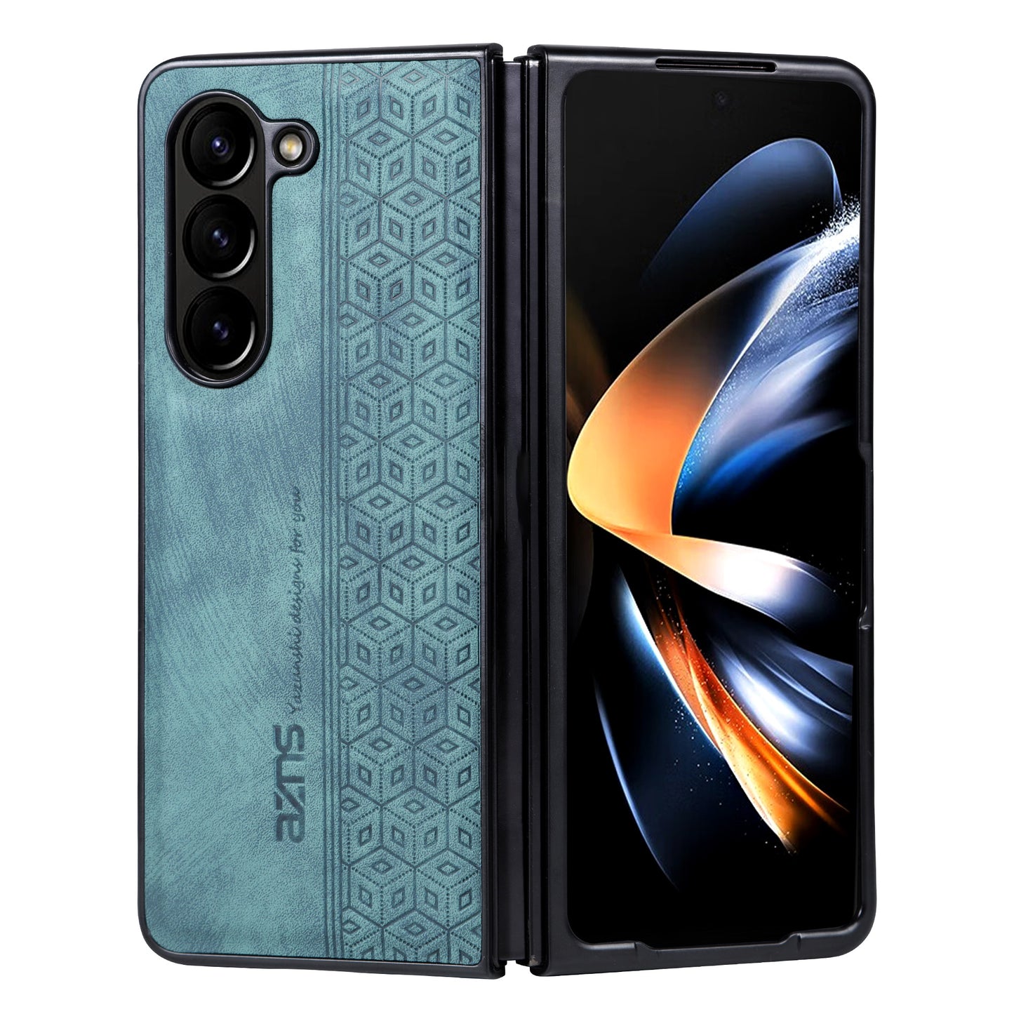AZNS For Samsung Galaxy Z Fold6 5G Case PU Leather+Hard PC Non-Slip Grip Phone Cover - Green