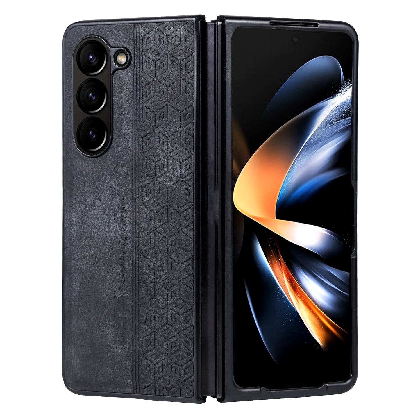 AZNS For Samsung Galaxy Z Fold6 5G Case PU Leather+Hard PC Non-Slip Grip Phone Cover - Black