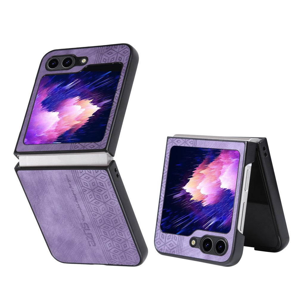 AZNS For Samsung Galaxy Z Flip7 FE 5G / Z Flip6 5G Case PU Leather Coated PC Hard Phone Cover - Purple
