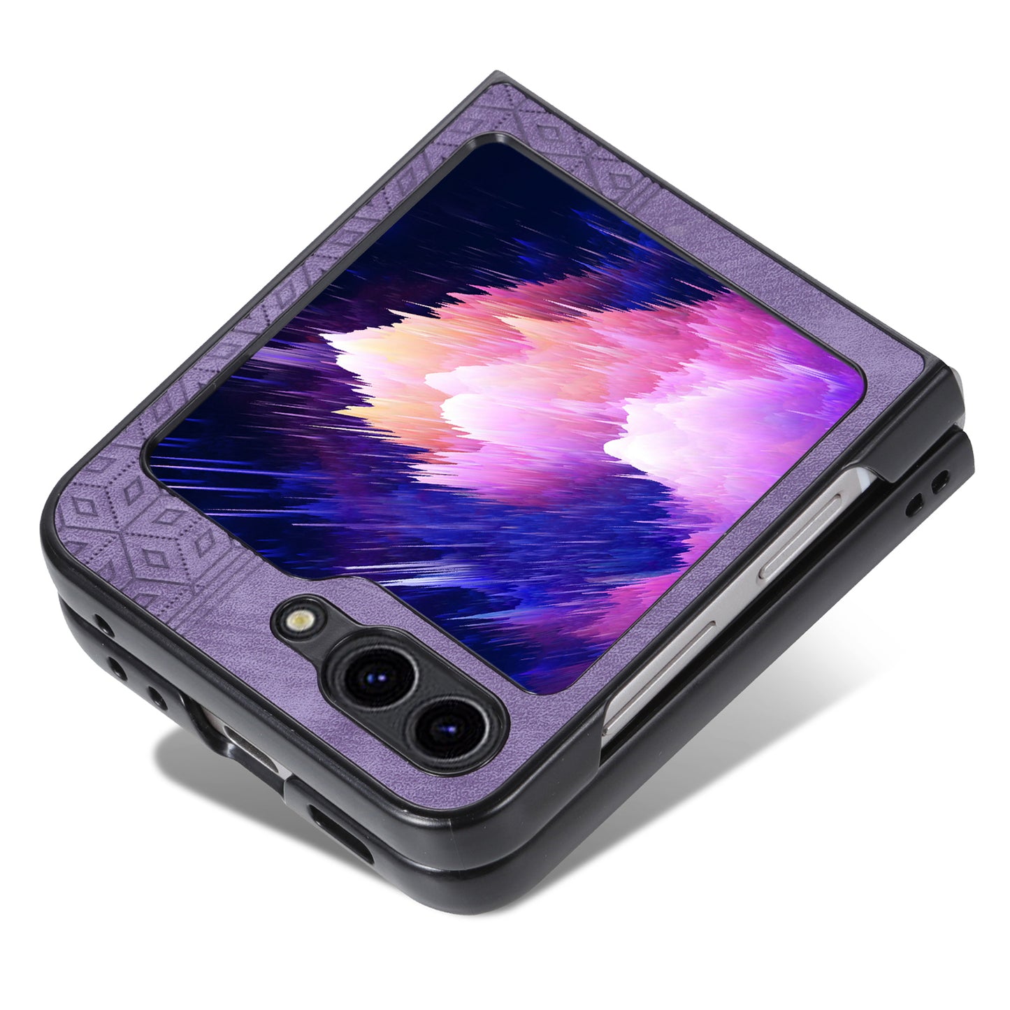 AZNS For Samsung Galaxy Z Flip6 5G Case PU Leather Coated PC Hard Phone Cover - Purple