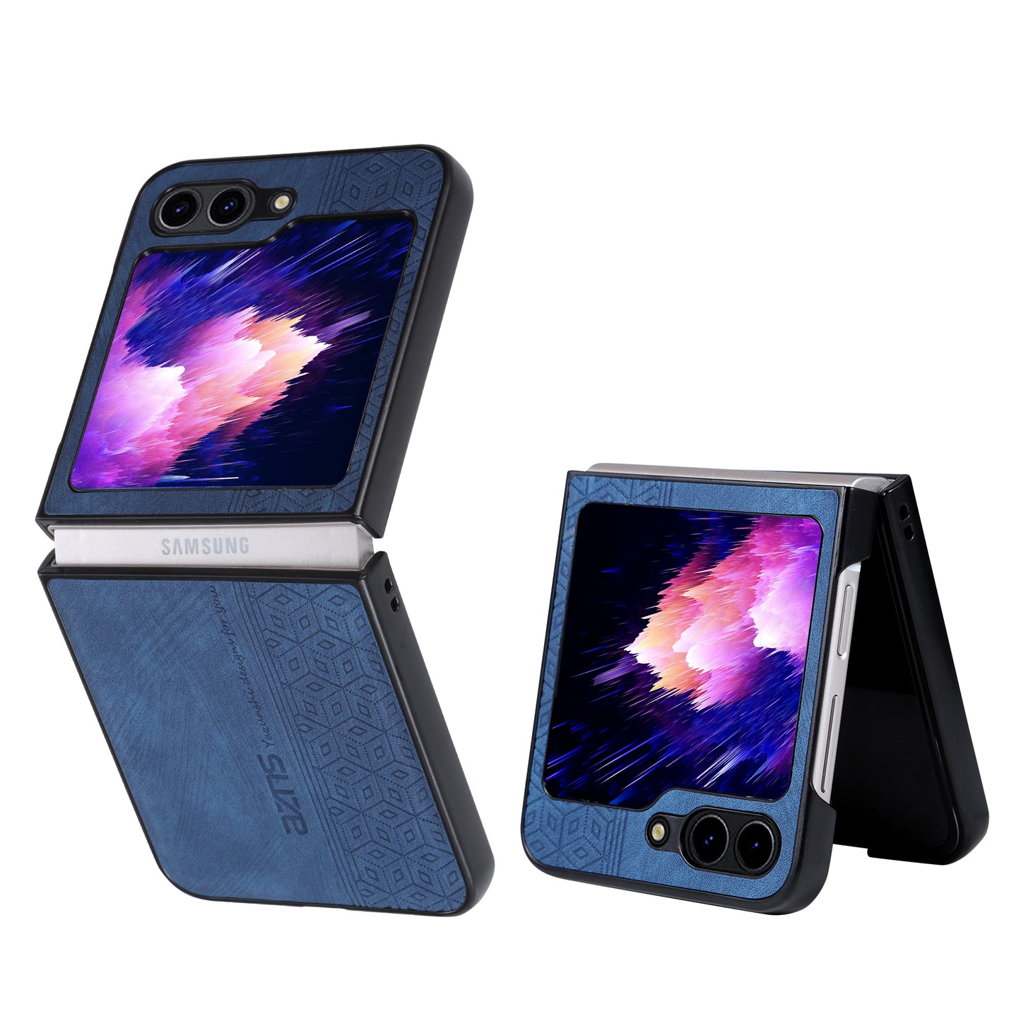 AZNS For Samsung Galaxy Z Flip6 5G Case PU Leather Coated PC Hard Phone Cover - Blue